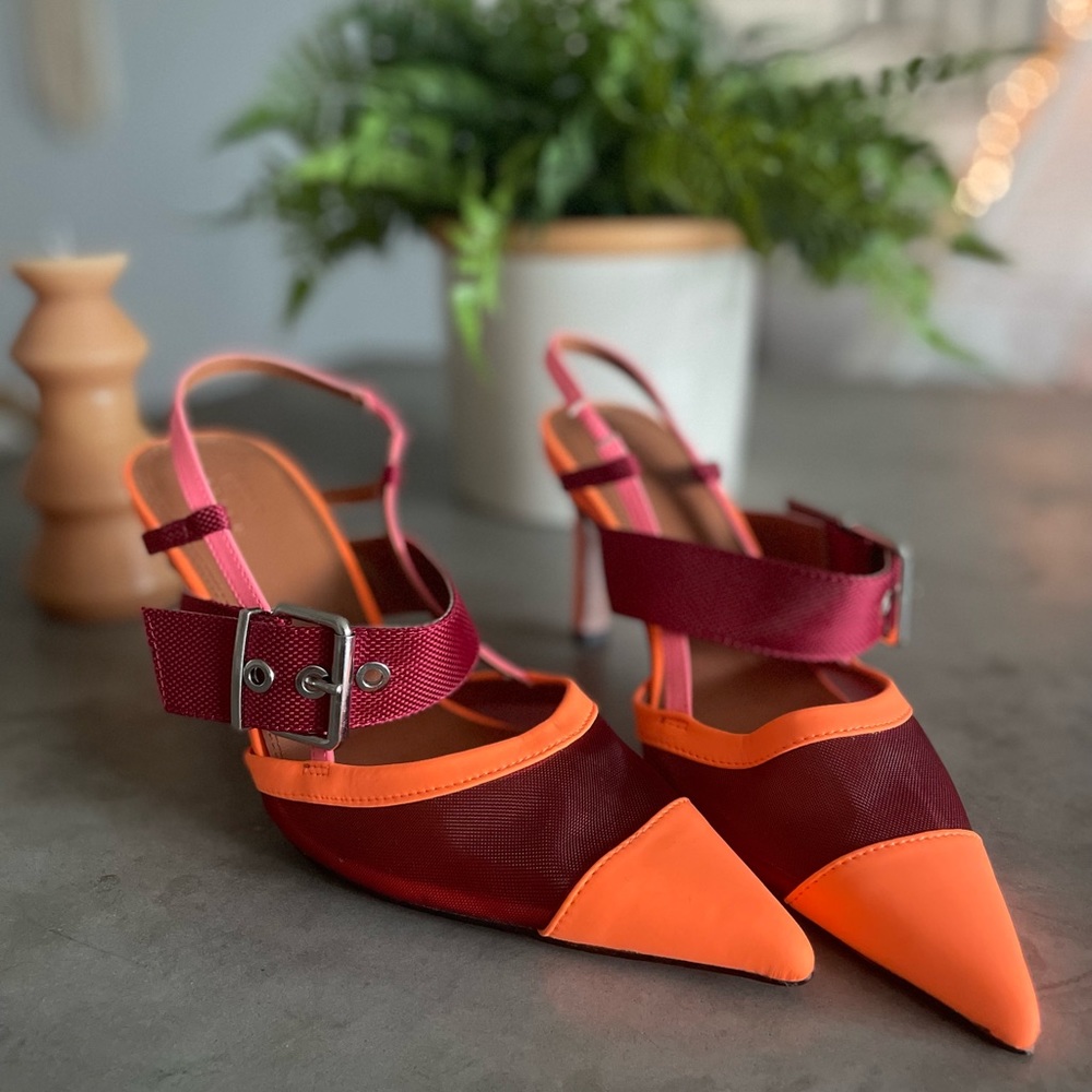 ASOS neon orange and pink pumps, size 9